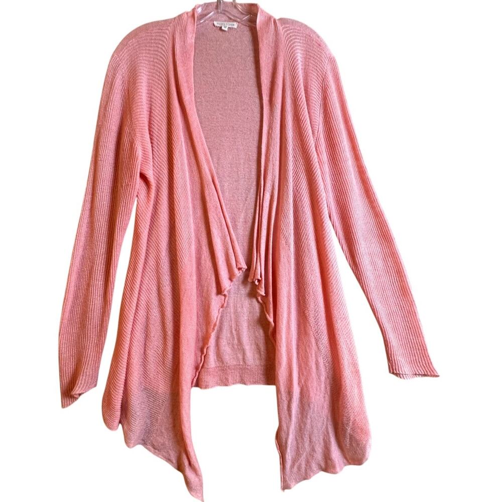 Eileen Fisher 100% Linen Cardigan Sweater Baby Pink Open Front Light Weight Sz L - Picture 2 of 11